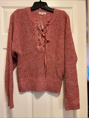 Madewell marled ribbed lace up sweater